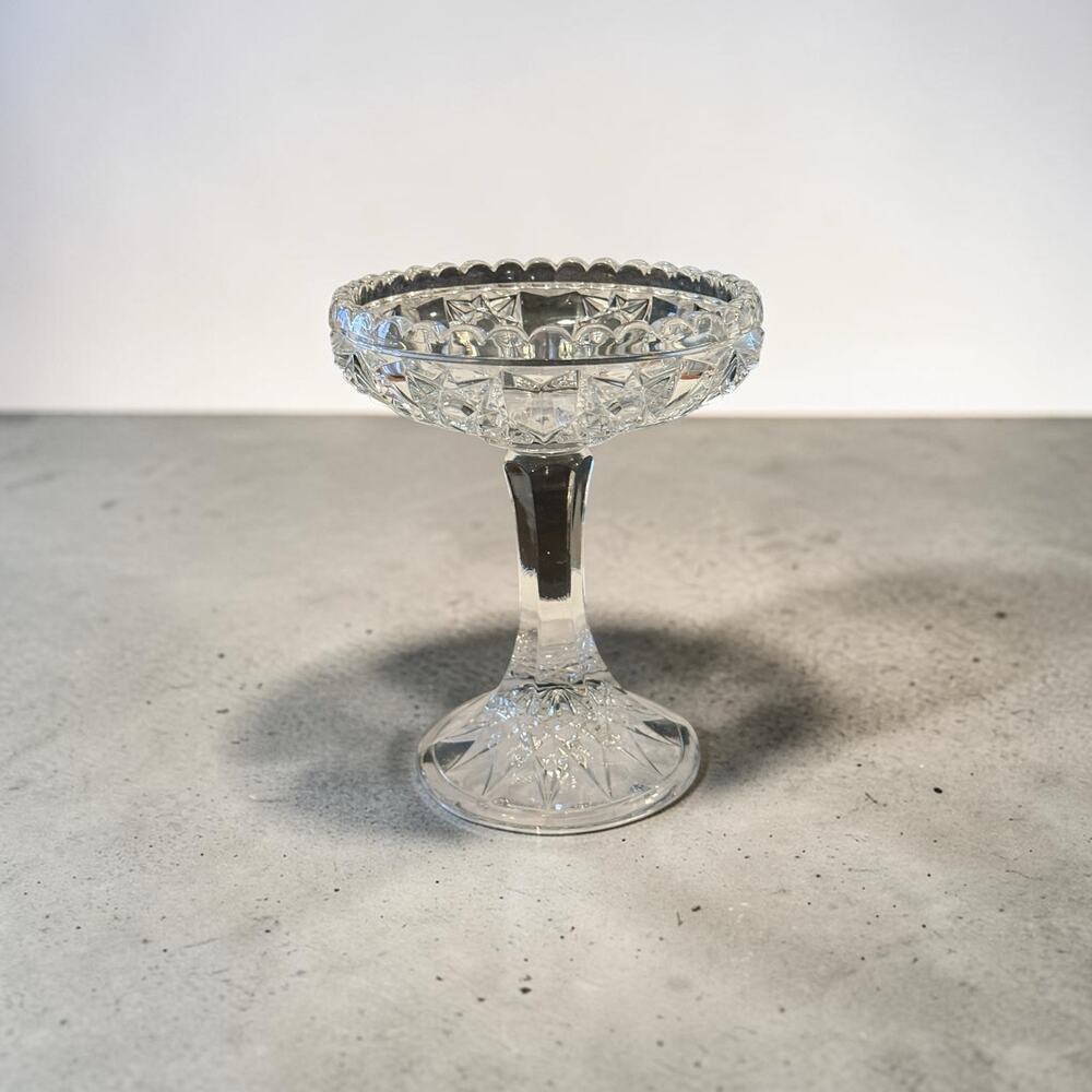 Antique ABP Cut Glass Compote Bowl 8" Crystal Pedestal Candy Dish Starburst Fan
